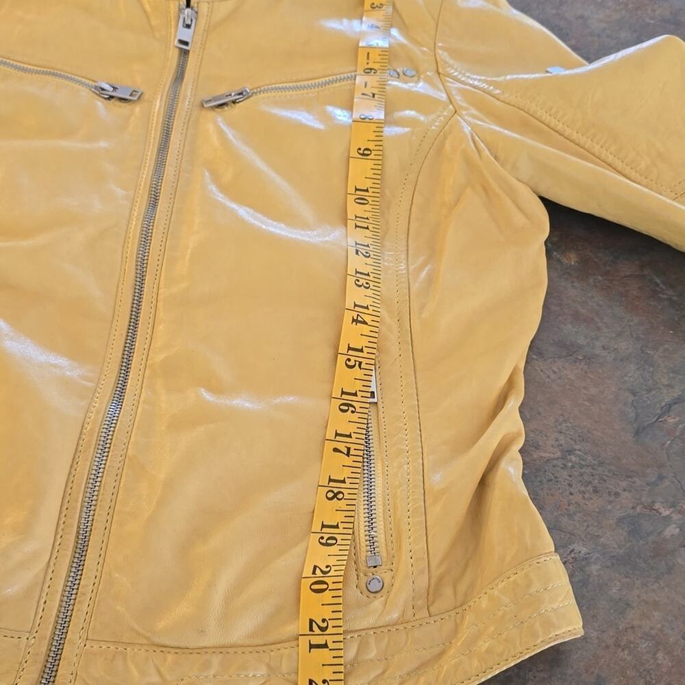 Mauritius Womens Yellow Leather Moto Jacket Size Large( Runs Small) - Picture 8 of 11